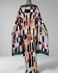 Geometric Pleated Kaftan Dress