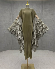 Luxury Plissé Winged Kaftan Dress