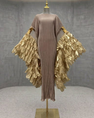 Luxury Plissé Winged Kaftan Dress