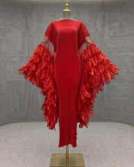 Luxury Plissé Winged Kaftan Dress