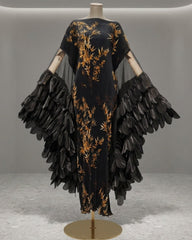 Luxury Plissé Winged Kaftan Dress