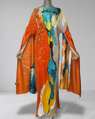 Geometric Pleated Kaftan Dress