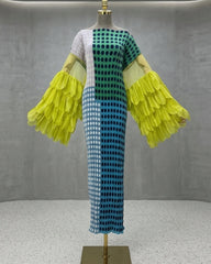 Luxury Plissé Feather-Sleeve Dress
