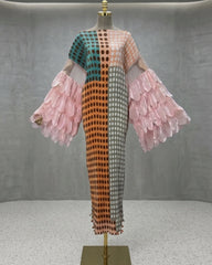 Luxury Plissé Feather-Sleeve Dress