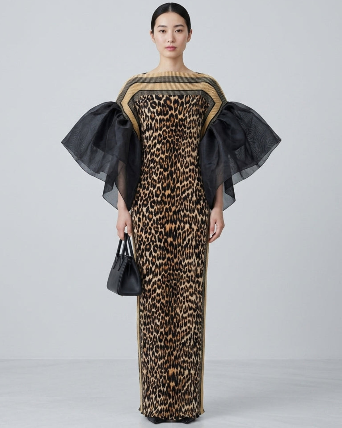 Leopard Plissé Organza Dress