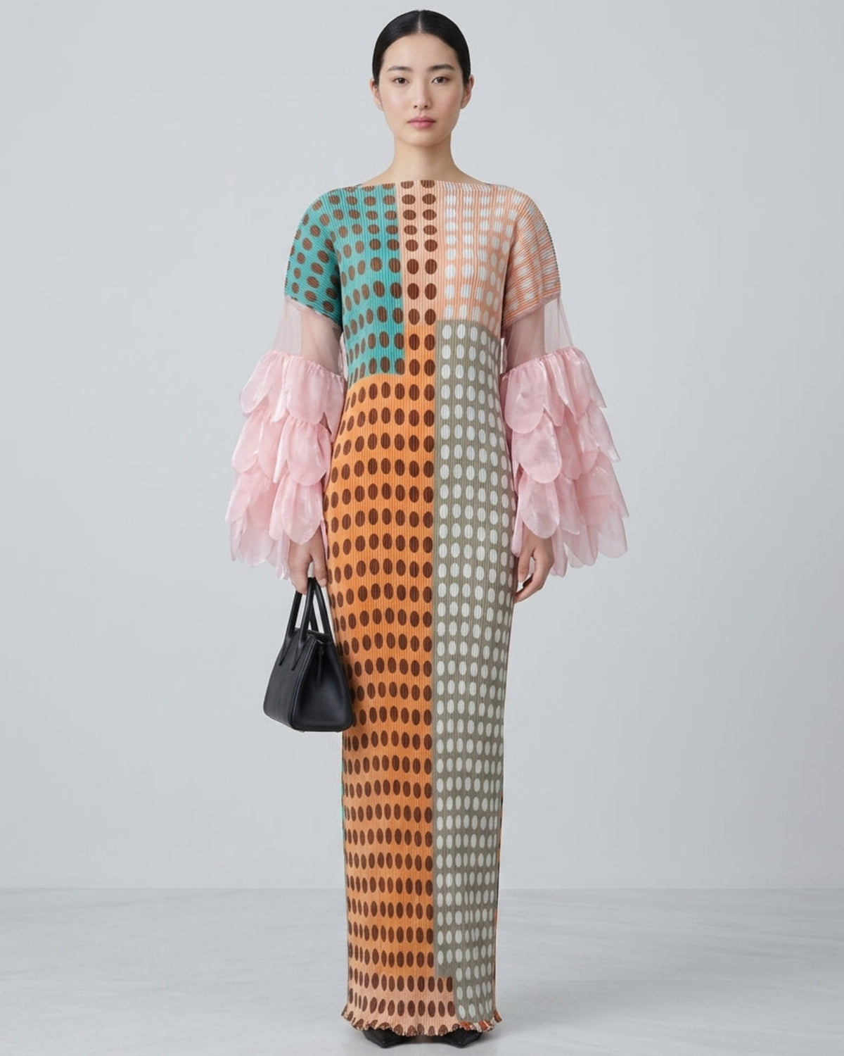 Luxury Plissé Feather-Sleeve Dress