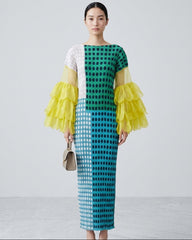Luxury Plissé Feather-Sleeve Dress