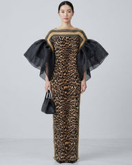 Leopard Plissé Organza Dress