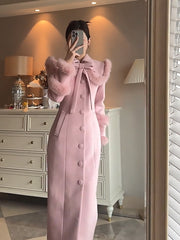 Women's Luxe Pink Wool-Blend Long Coat