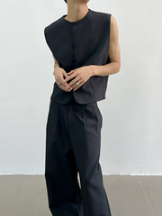 Men's Vest & Wide-Leg Pantsuit Set