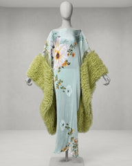 Floral Ruffle-Sleeve Plissé Dress