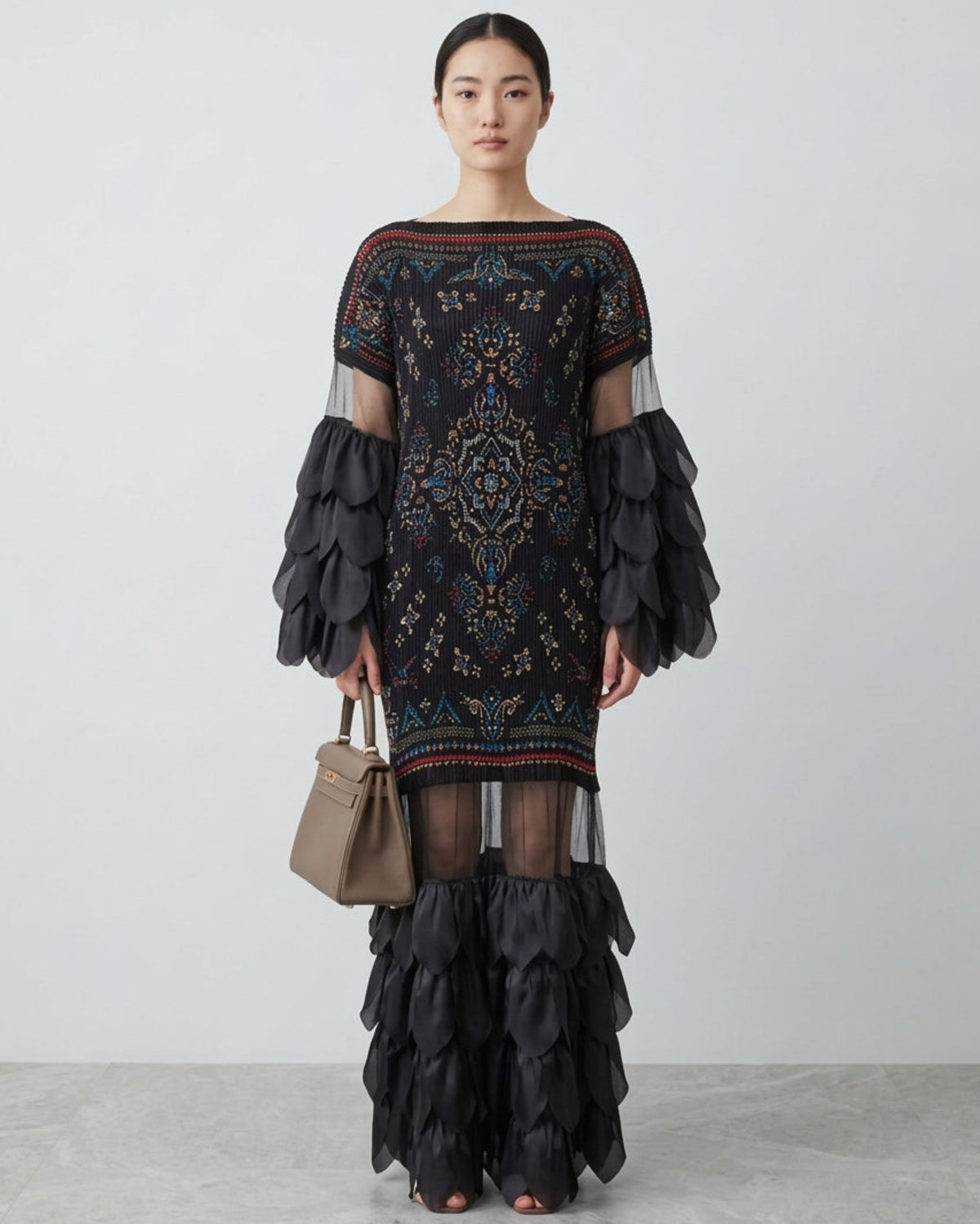 Luxury Plissé Petal Kaftan Dress