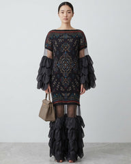 Luxury Plissé Petal Kaftan Dress