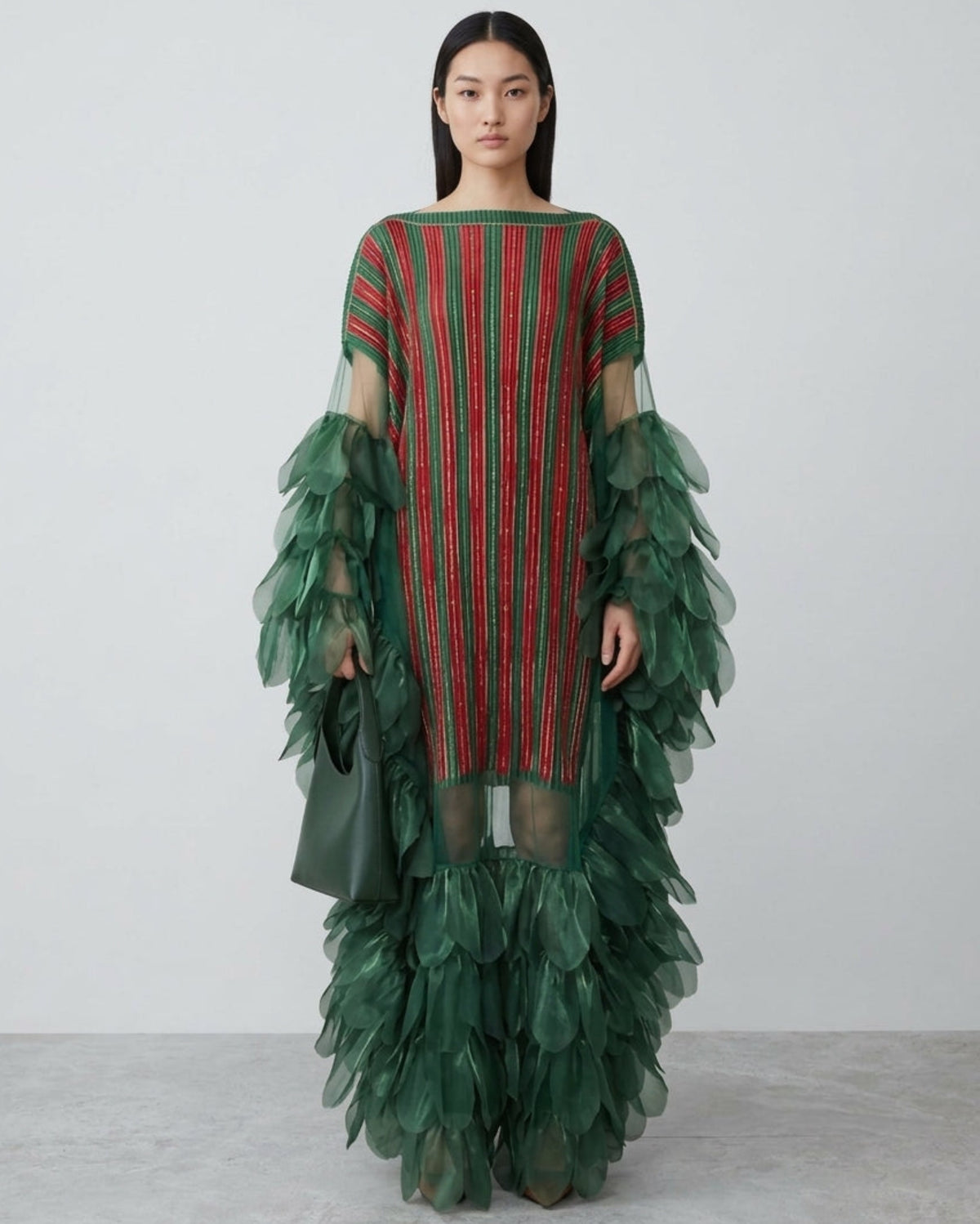 Luxury Plissé Ruffle-Trim Dress