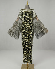 Camo Plissé Petal Sleeve Dress