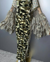 Camo Plissé Petal Sleeve Dress