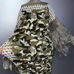 Camo Plissé Petal Sleeve Dress