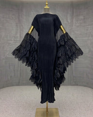 Luxury Plissé Winged Kaftan Dress