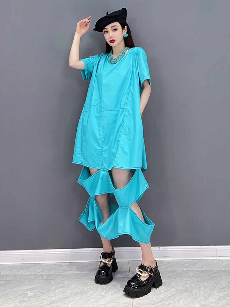 Fancy Luxe Hollow Cut Short Sleeve Dress