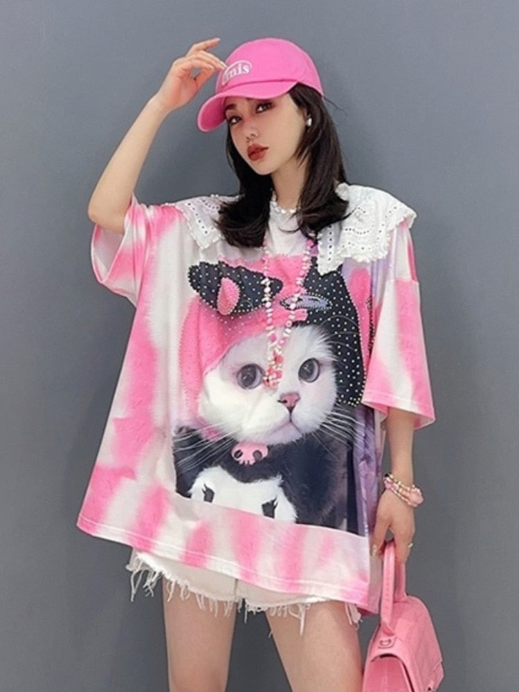 Kawaii Luxe Oversized Collar Kitty Shirt