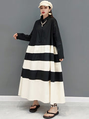 Classy Chic Black & White Stripe Long Sleeve A-Line Dress