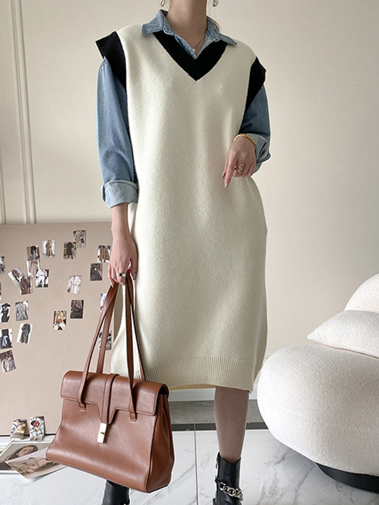 Handmade Trendy Chic Knit Sleeveless Dress