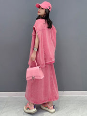Cotton Candy Pink Denim Vest & Skirt 2-Piece Set