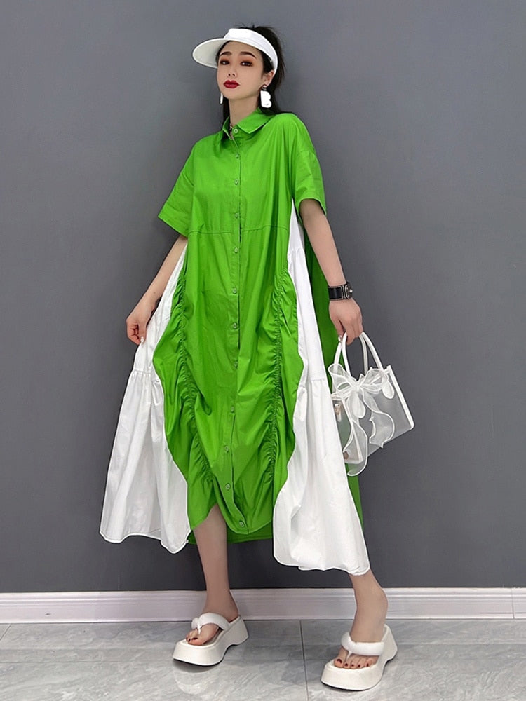 Two-Tone Oversized Short Sleeve Dress
