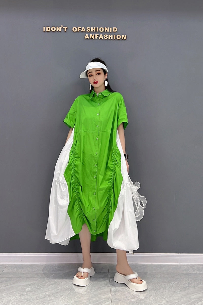 Two-Tone Oversized Short Sleeve Dress