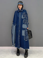 French Luxe Distressed Long Denim Coat