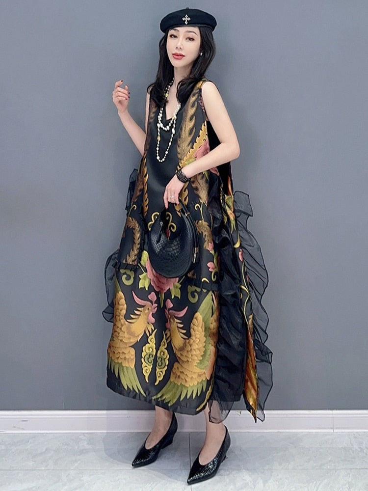 Luxe Intricate Side Ruffle Sleeveless Dress