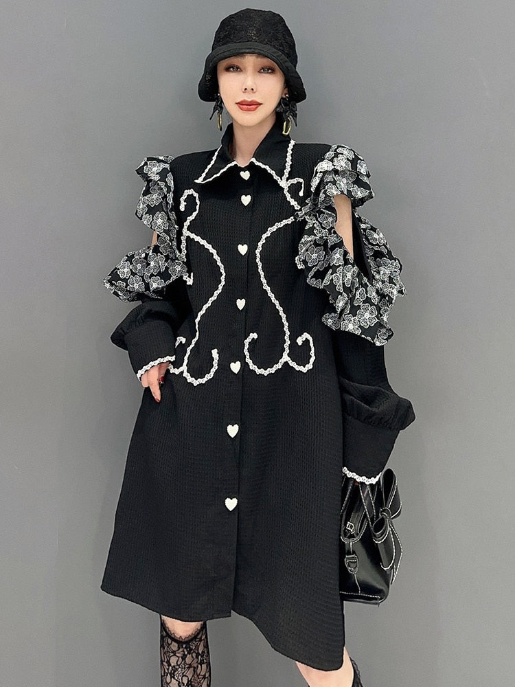 Trendy Chic Black and White Heart Print Dress