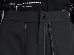 Luxe Irregular Wide Leg Black Linen Trousers