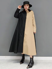 Chic Stylish Khaki & Black Long Sleeve Blouse Dress