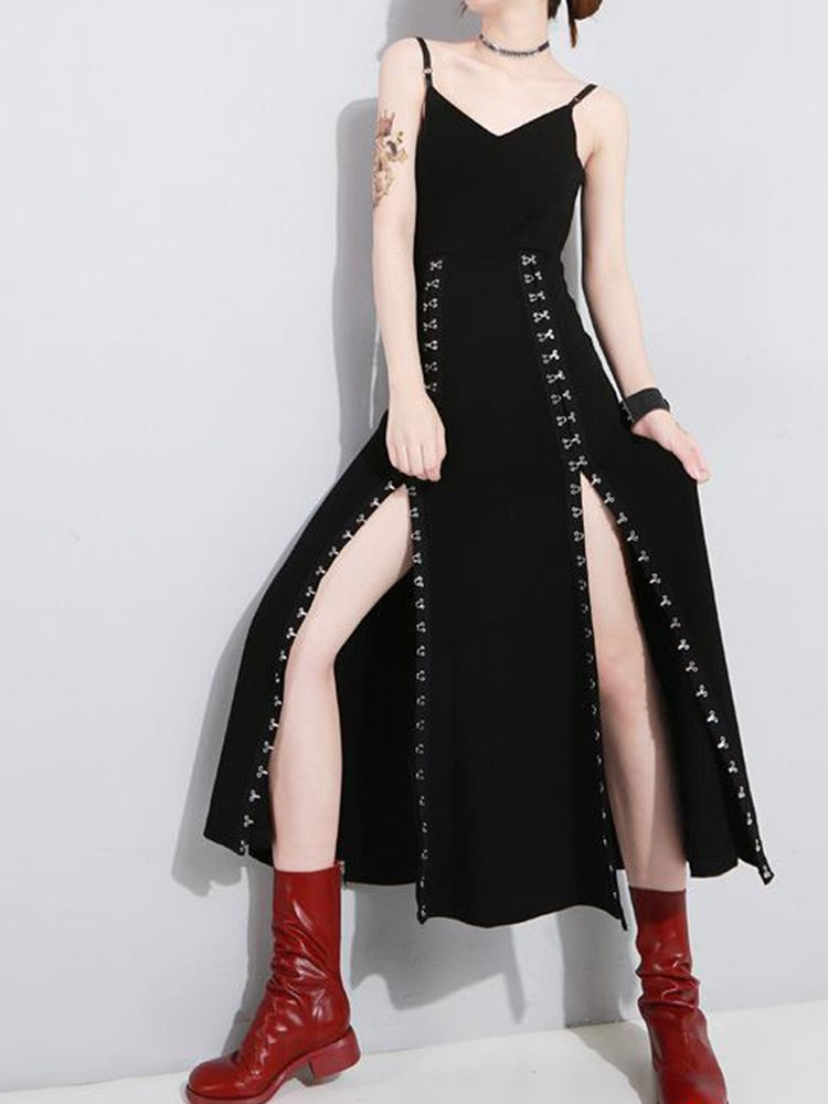 Black Long Dress Double Slits
