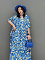 Nicolette Boho Floral Blue Dress