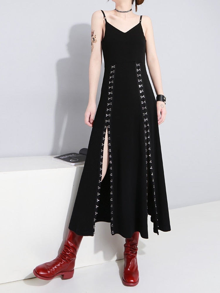 Black Long Dress Double Slits
