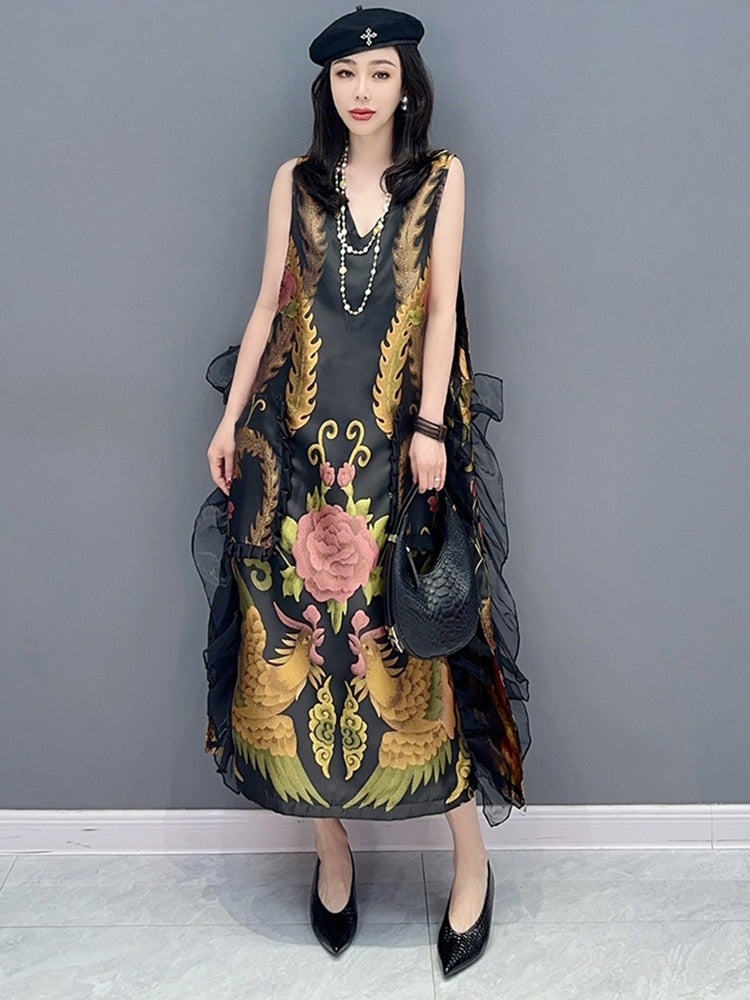 Luxe Intricate Side Ruffle Sleeveless Dress