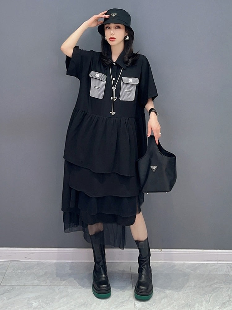 Dreamy Black Asymmetric Ruffle Dress