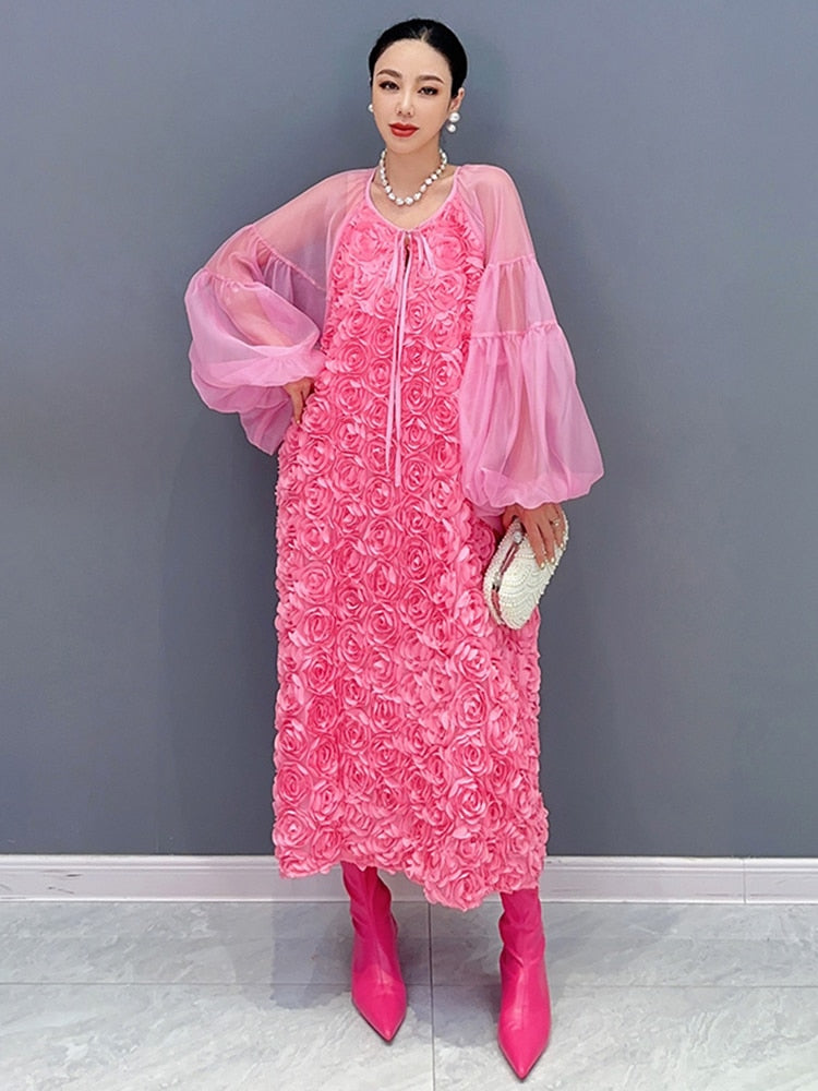Luxurious Princess Puff Long Sleeves Dress with Rose Inspiration