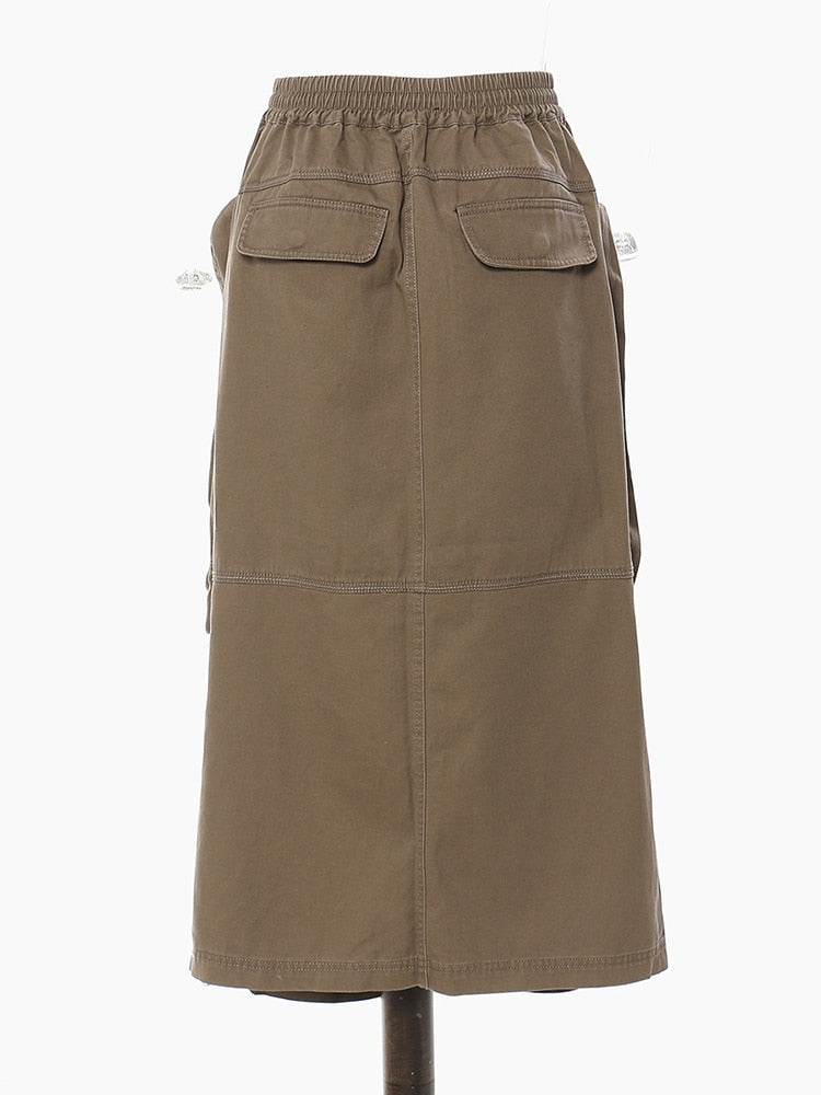 Multi Pocket High Waist Cargo Skirt
