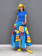 Blue Mosaic Elastic Waist Skirt