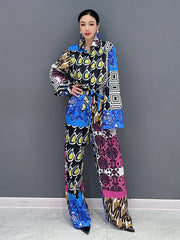 Daily Chic Patchwork Long Sleeve Top & Trousers 2-Piece Set