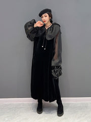 Oversized Collar Black Velvet Dress