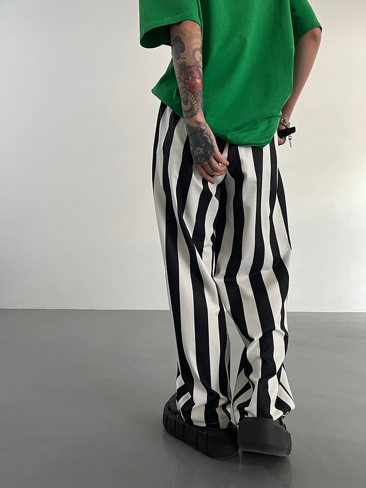 Luxe Stripe Print Loose Elastic Waist Pants