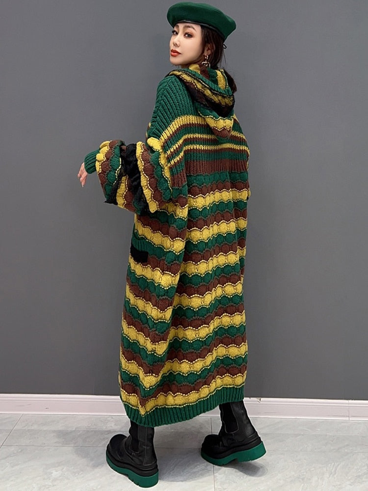 Timeless Striped Hooded Midi Dress