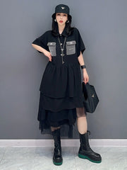 Dreamy Black Asymmetric Ruffle Dress