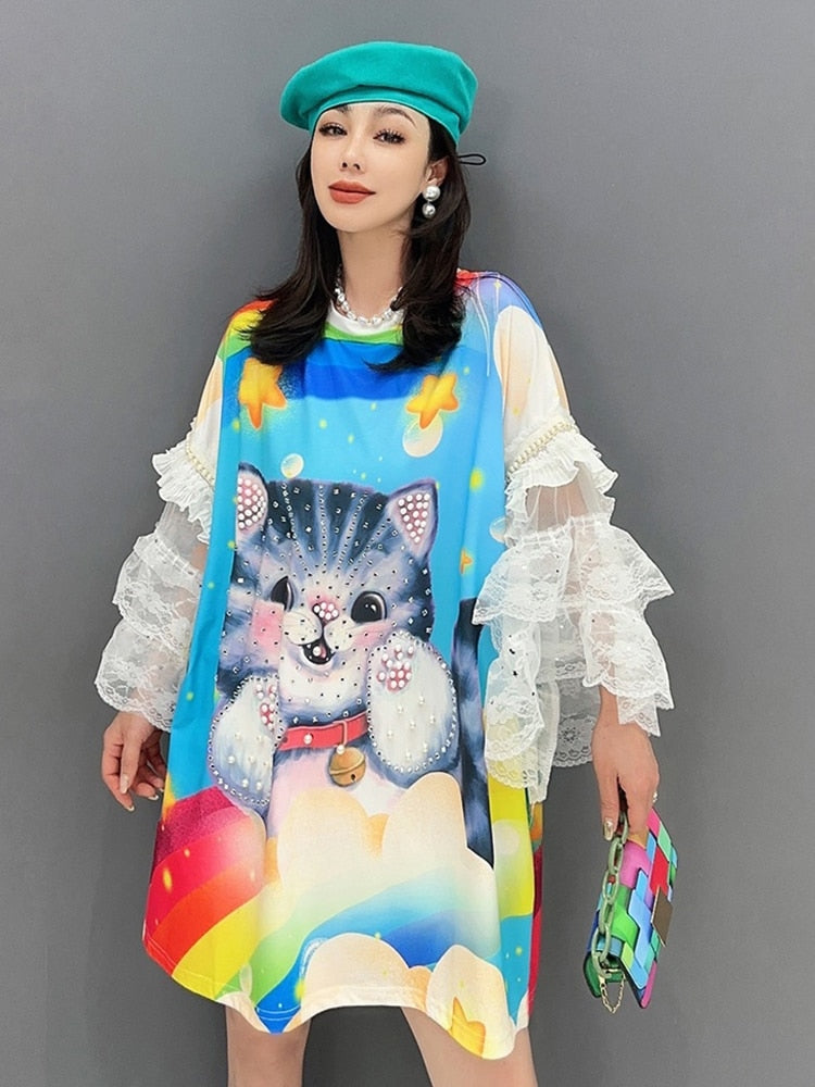 Kawaii Luxe Lace Sleeves Shirt Dress