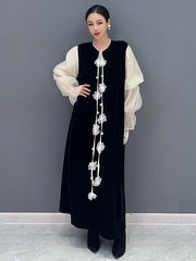 Luxurious Elegant Velvet Puff Sleeves Long Dress