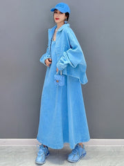 Sky Blue Denim Coat & Sleeveless Dress 2-Piece Set